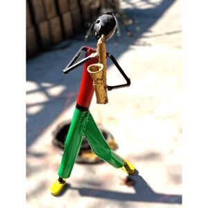 Saxophone Player Sculpture South African Scrap Metal VTG Folk Art Music Theme